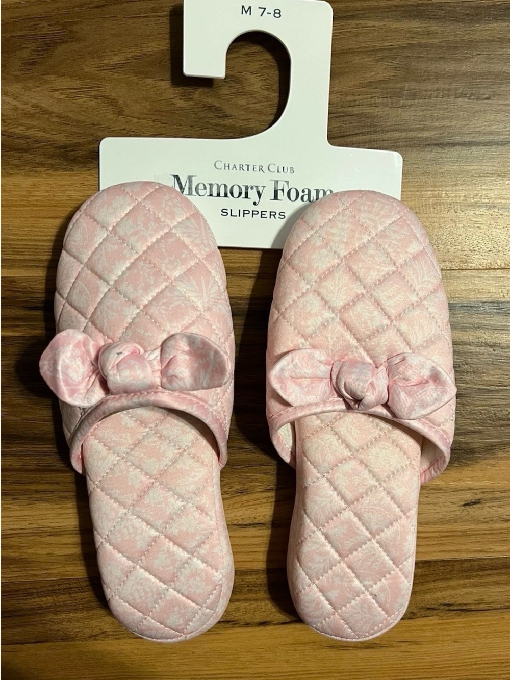 Charter Club Women's Gingham- Print Bow-Top Slippers, - Orchid Pink M (7-8)